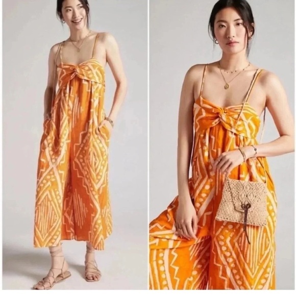 Anthropologie tribal wide leg pleated jumpsuit